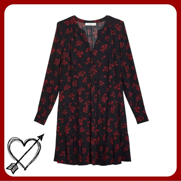Black Red Floral Dress Size Medium Garden Split Neck Swing NWOT Loft Holiday - Picture 1 of 13